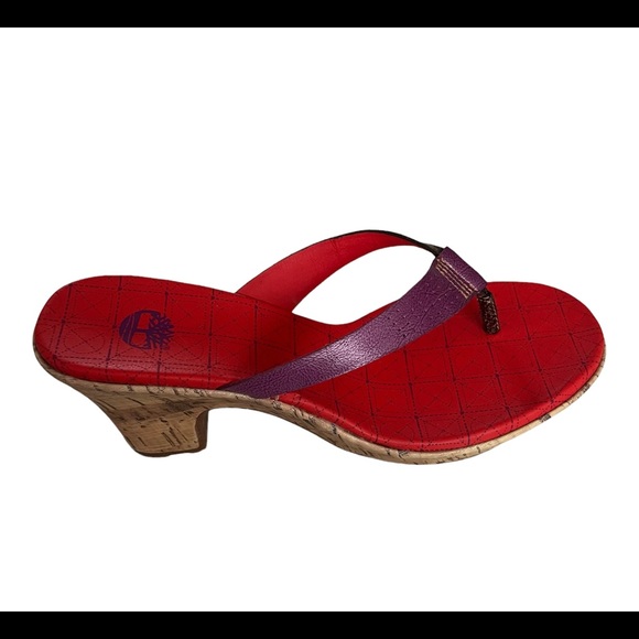 Size 8 Timberland Womens Heels Kickin Up Sand Pink Archwedge Thong Orange 92390 - Picture 7 of 9